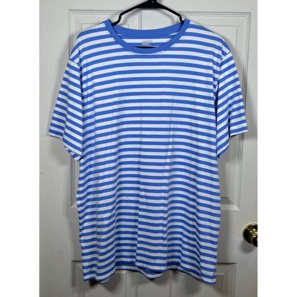 Mens XL Lands End Blue & White Striped Crewneck Short Sleeve T-Shirt 100% Cotton - Picture 5 of 9